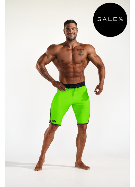 Men's Physique súťažné plavky - Neon Green (čierny bočný lem)